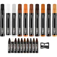 Neo Tools Möbelreparaturset Holzmarker Marker und Wachsstifte mit Spitzer-Set für Flecken, Kratzer, Holzfußböden, Tische, Schreibtische, 21 Stück