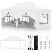 Costway 3x6m Faltpavillon mit 6 abnehmbaren Seitenwänden, Tragetasche, Pavillon höhenverstellbar wasserabweisend, UV-Schutz 50+ weiß