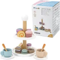 Vigatoys VIGA PolarB Holz-Etagere mit Cupcakes, Keksen und Kaffee – 15-teiliges Set