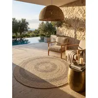 KADIMA DESIGN Terrassenteppich Retro Robust Waschbar Strapazierfähig | Rund Schwarz 160x160 cm Terrasse Garten Schadstoff | KAUNS –