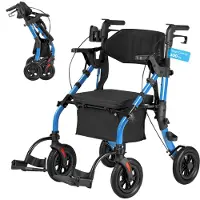 Vevor 2-in-1 Rollator Faltbar mit Sitz, Leichter Gehwagen mit Reifen, Gehhilfe bis 136 kg mit Rückenlehne Tasche Gehstockhalter, Höhenverstellbare Laufhilfe mit Feststellfunktion für Senioren, Blau