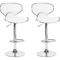 Beliani Barhocker Weiß Kunstleder Höhenverstellbar Drehbar mit Hoher Rückenlehne Silbernes Metallgestell Fußstütze Modern Kücheninsel Küchenbar