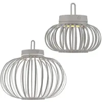 JUST LIGHT 2er Set LED Akku Pendel-/Tischleuchte, greige, Touchdimmer, D 25/36 cm