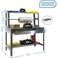 Simon Rack PROREGAL Packtisch BUFFALO mit Schubfach | HxBxT 84x90x76cm | Traglast 400kg | Grau