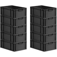 Proregal SparSet 10x Eurobox Nextgen Grip HxBxT 22x40x60cm 44 Liter Griffe Geschlossen Schwarz Eurobehälter Transportbox Transportbehälter
