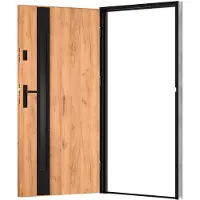 Vente-unique Stahl-Volltür und Edelstahl-Tür, Höhe 207 x Breite 100 cm – Rauchglas – Eiche- und Schwarz-Optik – Stärke 55 mm – Linksanschlag – BRAGA