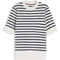 Tommy Hilfiger Kurzarmpullover "CO JERSEY FINE GG C-NK SS SWT" Baumwollmischung, Regular Fit
