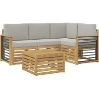 vidaXL Outdoor-Sofagarnitur 5 Stk. Weiß und Hellgrau Polyester