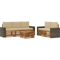 vidaXL Outdoor-Sofagarnitur 6 stk. Natur und Beige Massivholz Akazie