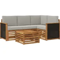 vidaXL Outdoor-Sofagarnitur 5 Stk. Natürlich und Hellgrau Polyester