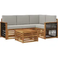 vidaXL Outdoor-Sofagarnitur 5 stk. Natürlich und Hellgrau Polyester