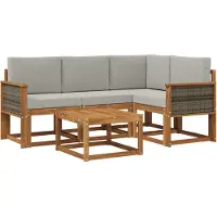 vidaXL Outdoor-Sofagarnitur 5 stk. Natürlich und Hellgrau Polyester