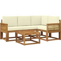 vidaXL Outdoor-Sofagarnitur 5 stk. Natur und Creme Polyester