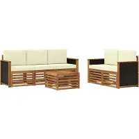 vidaXL Outdoor-Sofagarnitur 6 stk. Natur und Creme Massivholz Akazie