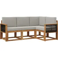 vidaXL Outdoor-Sofagarnitur 4 stk. Natürlich und Hellgrau Polyester