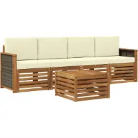 vidaXL Outdoor-Sofagarnitur 5 stk. Natur und Creme Massivholz Akazie
