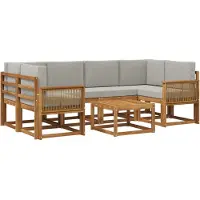 vidaXL Outdoor-Sofagarnitur 7 stk. Natürlich und Hellgrau Polyester
