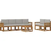 vidaXL Outdoor-Sofagarnitur 7 stk. Natürlich und Hellgrau Polyester