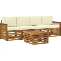 vidaXL Outdoor-Sofagarnitur 5 stk. Natur und Creme Massivholz Akazie