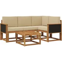 vidaXL Outdoor-Sofagarnitur 5 stk. Natur und Beige Polyester