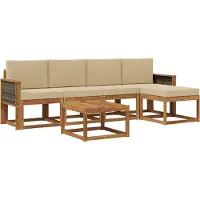vidaXL Outdoor-Sofagarnitur 6 stk. Natur und Beige Polyester