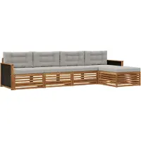 vidaXL Outdoor-Sofagarnitur 5 Stk. Natürlich und Hellgrau Polyester