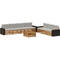 vidaXL Outdoor-Sofagarnitur 8 stk. Natürlich und Hellgrau Polyester