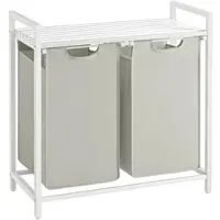 Helloshop26 Wäschekorb - - 3 Fächer - 92 Liter - Aufbewahrungsablage - Stahl und MDF