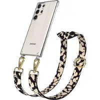 EAZY CASE Handykette - Verstellbarer Trageriemen kompatibel mit Samsung Galaxy S23 Ultra, Handykordel mit transparenter Silikon-Hülle, Karabiner Gold, Camouflage Style, Band in Natur