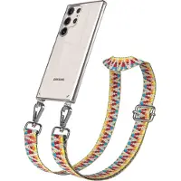 EAZY CASE Handykette - Verstellbarer Trageriemen kompatibel mit Samsung Galaxy S23 Ultra, Handykordel mit transparenter Silikon-Hülle, Karabiner Silber, ZickZack Style, Band in Bunt