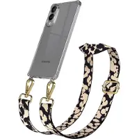 EAZY CASE Handykette - Verstellbarer Trageriemen kompatibel mit Samsung Galaxy S25 Edge, Handykordel mit transparenter Silikon-Hülle, Karabiner Gold, Camouflage Style, Band in Natur