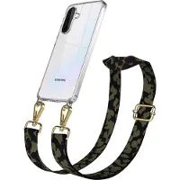 EAZY CASE Handykette - Verstellbarer Trageriemen kompatibel mit Samsung Galaxy A36, Handykordel mit transparenter Silikon-Hülle, Karabiner Gold, Camouflage Style, Band in Grün