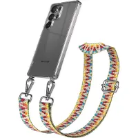 EAZY CASE Handykette - Verstellbarer Trageriemen kompatibel mit Samsung Galaxy S25 Ultra, Handykordel mit transparenter Silikon-Hülle, Karabiner Silber, ZickZack Style, Band in Bunt