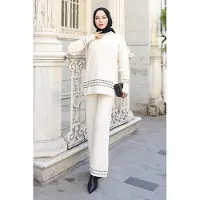 Turkishsouq Stripe Detailed Strickwaren Anzug Weiß
