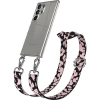 EAZY CASE Handykette - Verstellbarer Trageriemen kompatibel mit Samsung Galaxy S24 Ultra, Handykordel mit transparenter Silikon-Hülle, Karabiner Silber, Camouflage Style, Band in Rosa