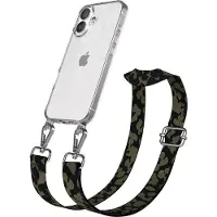 EAZY CASE Handykette - Verstellbarer Trageriemen kompatibel mit Apple iPhone 17, Handykordel mit transparenter Silikon-Hülle, Karabiner Silber, Camouflage Style, Band in Grün