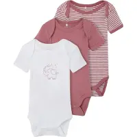 Name it Baby kurzarm Body im 3er Pack mit Elefanten Motiv Mesa Rose 50 | Gr.: 74