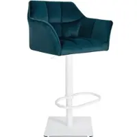 DELUKE Barhocker SIHAR - Samt Grün 64x45x88 cm Weiß | Barstuhl Höhenverstellbar Mit Lehne Drehbar Tresenhocker Tresenstuhl Kneipenhocker Kneipenstuhl