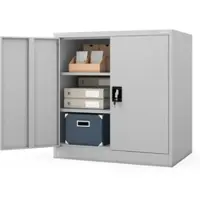DELUKE JAN NOWAK Aktenschrank Abschließbar BEATA 3 Ebenen Metallschrank Werkstatt Büroschrank Werkzeugschrank 93x90x60cm Grau