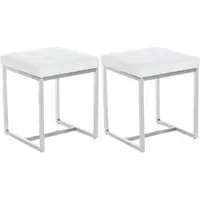 DELUKE 2er Set Sitzhocker VELAN - Kunstleder Weiß 40x40x48 cm | Hocker Schlafzimmer Polsterhocker Wohnzimmer Sitzbank Esszimmer