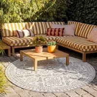 FRAAI In- & Outdoor Teppich Rund - Summer Oriental Hellgrau Ø 100 cm