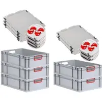 Proregal SuperSparSet 5x Eurobox NextGen Color mit Auflagedeckel & Verschlüsse, HxBxT 17x40x60cm, 34L, Grau, Griffe rot offen, Eurobehälter, Box
