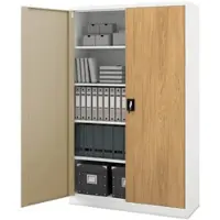 Jan Nowak Aktenschrank abschließbar JAN 5 Ebenen verstellbar Flügeltüren Metallschrank Werkstatt Büroschrank Werkzeugschrank 185x115x40cm Weiß-Goldene Eiche
