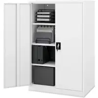 Jan Nowak Aktenschrank abschließbar KEVIN 4 Ebenen verstellbar Flügeltüren Metallschrank Werkstatt Büroschrank aus Stahl Werkzeugschrank 140x90x60cm Weiß