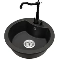Brado Mila Einbecken-Granitspüle mit Küchenarmatur Retro 3, Siphon und Spülmittelspender