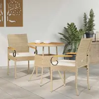 vidaXL Möbel Gartenstühle 2 pcs Beige und Cremeweiß Poly-Rattan und AkazieGartenstühle - Gartenstühle c6749