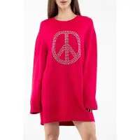 Moschino Fuchsienfarbiges Woll-Casual-Kleid
