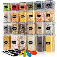 Unyqoos 24-teiliges Set luftdichte Vorratsdosen, BPA-freier Kunststoff, 6×2L / 12×1,4L / 6×0,8L, Etiketten + 5 Messlöffel, mikrowellen-/gefrier-/spülmaschinenfest