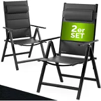 Casaria Gartenstühle 2er Set Klappbar Gepolstert Alu 8- Fach Verstellbar 120 kg Belastbarkeit Wetterfest Outdoor Balkon Camping Hochlehner Klappstuhl