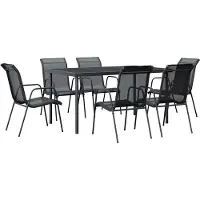 vidaXL 7-tlg. Garten-Essgruppe Schwarz Stahl und Textilene
